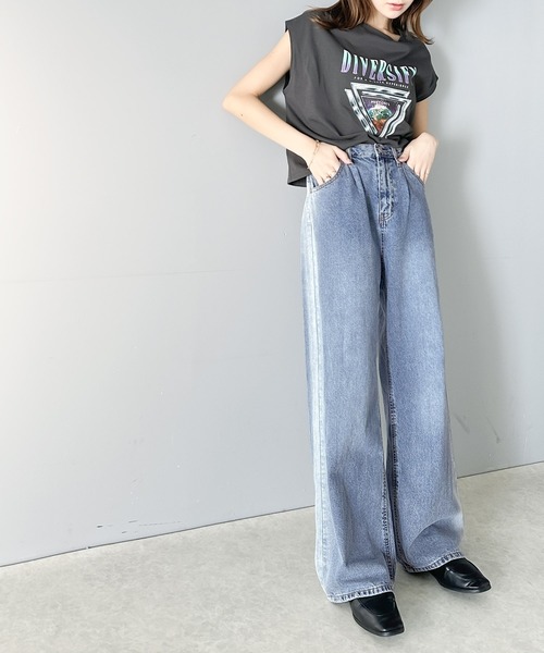 Java（ジャバ）の「《JaVaジャバコラボ》ゆるっと穿きこなす。サイドブリーチワイドルーズデニムパンツ（デニムパンツ・レディース・ブラック/ワンウォッシュ/ブルー・X-LARGE/SMALL/MEDIUM/LARGE）」の11枚目の写真