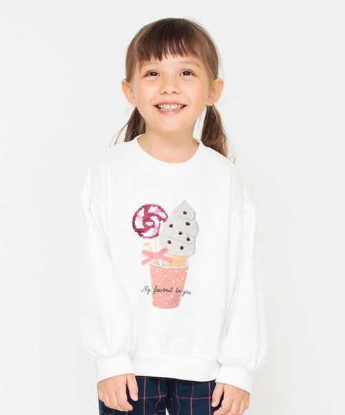 BRANSHES(ブランシェス)の「長袖スパンコールトレーナー(パーカー・キッズ・オフホワイト/ネイビー・100/90/120/110/130)」の6枚目の写真