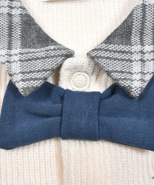 SLAP SLIP BABY(スラップスリップベビー)の「チェック柄シャツ蝶ネクタイ付ベストドッキング風ロンパースベビー(60~80cm)(ロンパース・キッズ・ブラウン/オフホワイト・70cm/80cm/60cm)」の6枚目の写真