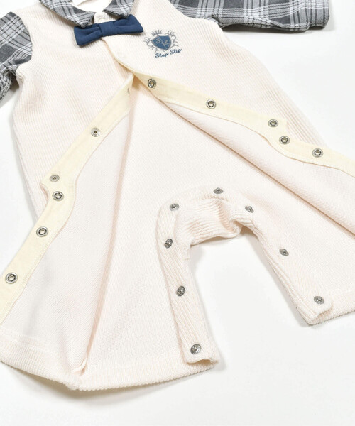 SLAP SLIP BABY(スラップスリップベビー)の「チェック柄シャツ蝶ネクタイ付ベストドッキング風ロンパースベビー(60~80cm)(ロンパース・キッズ・ブラウン/オフホワイト・70cm/80cm/60cm)」の9枚目の写真