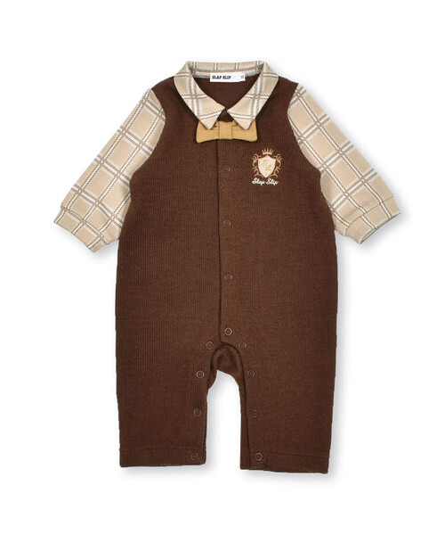 SLAP SLIP BABY(スラップスリップベビー)の「チェック柄シャツ蝶ネクタイ付ベストドッキング風ロンパースベビー(60~80cm)(ロンパース・キッズ・ブラウン/オフホワイト・70cm/80cm/60cm)」の10枚目の写真