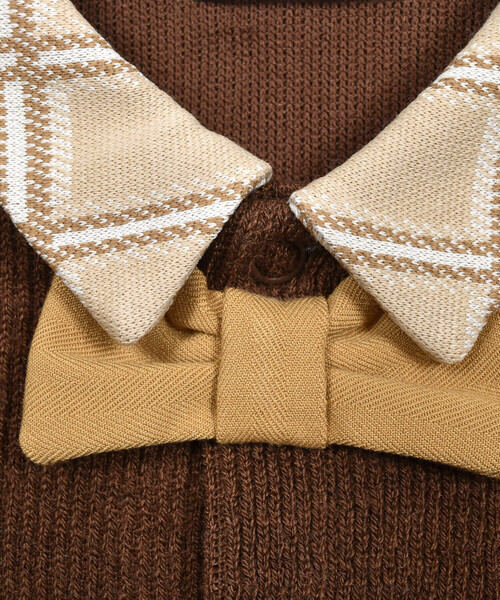 SLAP SLIP BABY(スラップスリップベビー)の「チェック柄シャツ蝶ネクタイ付ベストドッキング風ロンパースベビー(60~80cm)(ロンパース・キッズ・ブラウン/オフホワイト・70cm/80cm/60cm)」の12枚目の写真