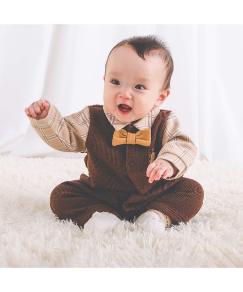 SLAP SLIP BABY(スラップスリップベビー)の「チェック柄シャツ蝶ネクタイ付ベストドッキング風ロンパースベビー(60~80cm)(ロンパース・キッズ・ブラウン/オフホワイト・70cm/80cm/60cm)」の16枚目の写真