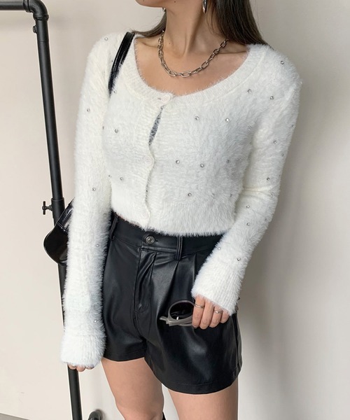non-hedge(ノンヘッジ)の「シャギービジュショート丈カーディガン(カーディガン/ボレロ・レディース・ブラック/アイボリー/グレー/ベージュ・FREE)」の2枚目の写真