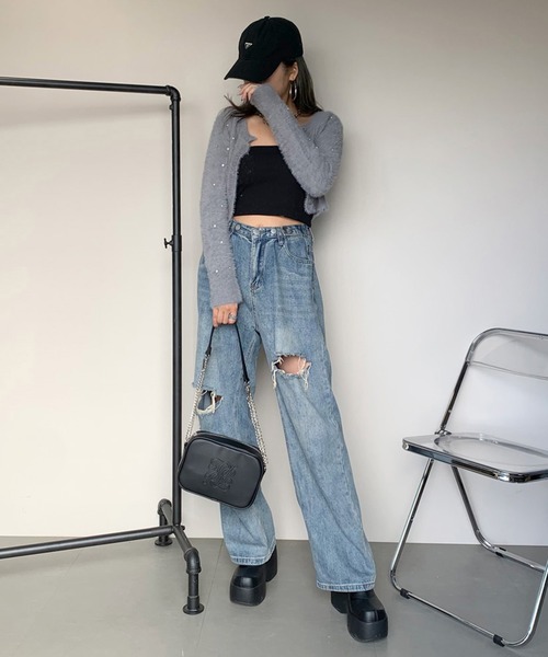 non-hedge(ノンヘッジ)の「シャギービジュショート丈カーディガン(カーディガン/ボレロ・レディース・ブラック/アイボリー/グレー/ベージュ・FREE)」の5枚目の写真