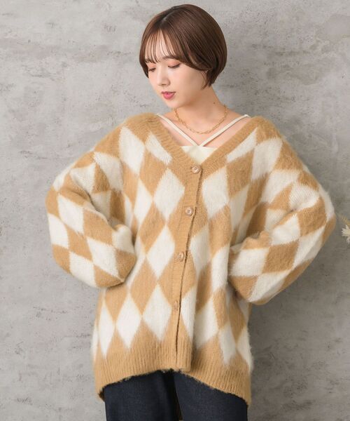 RETRO GIRL(レトロガール)の「【UNISEX】起毛アーガイルニットカーデ(カーディガン/ボレロ・レディース・ライトブラウン/ブルー/ブラック・FREE)」の13枚目の写真