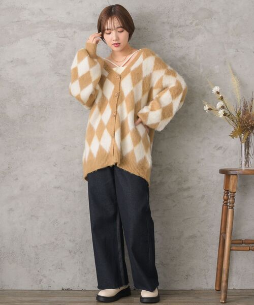 RETRO GIRL(レトロガール)の「【UNISEX】起毛アーガイルニットカーデ(カーディガン/ボレロ・レディース・ライトブラウン/ブルー/ブラック・FREE)」の21枚目の写真