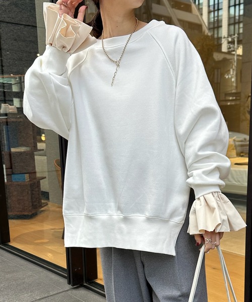 DouDou(ドゥドゥ)の「【WEB限定】 サイドジップ裏起毛プルオーバー(Tシャツ/カットソー・レディース・パープル/オフホワイト/ブラック・FREE)」の2枚目の写真