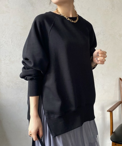 DouDou(ドゥドゥ)の「【WEB限定】 サイドジップ裏起毛プルオーバー(Tシャツ/カットソー・レディース・パープル/オフホワイト/ブラック・FREE)」の3枚目の写真