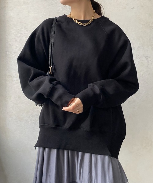 DouDou(ドゥドゥ)の「【WEB限定】 サイドジップ裏起毛プルオーバー(Tシャツ/カットソー・レディース・パープル/オフホワイト/ブラック・FREE)」の9枚目の写真
