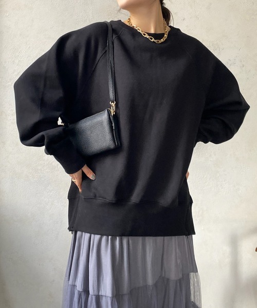 DouDou(ドゥドゥ)の「【WEB限定】 サイドジップ裏起毛プルオーバー(Tシャツ/カットソー・レディース・パープル/オフホワイト/ブラック・FREE)」の10枚目の写真