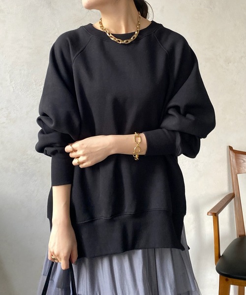 DouDou(ドゥドゥ)の「【WEB限定】 サイドジップ裏起毛プルオーバー(Tシャツ/カットソー・レディース・パープル/オフホワイト/ブラック・FREE)」の12枚目の写真