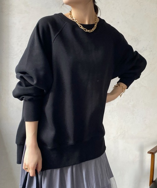 DouDou(ドゥドゥ)の「【WEB限定】 サイドジップ裏起毛プルオーバー(Tシャツ/カットソー・レディース・パープル/オフホワイト/ブラック・FREE)」の13枚目の写真