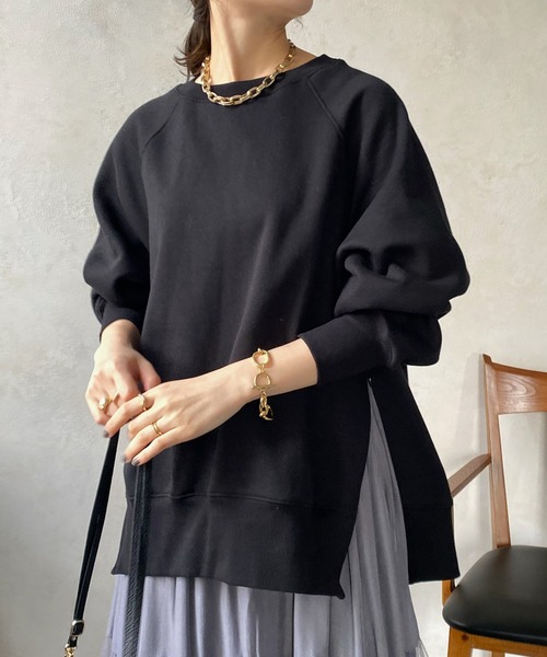 DouDou(ドゥドゥ)の「【WEB限定】 サイドジップ裏起毛プルオーバー(Tシャツ/カットソー・レディース・パープル/オフホワイト/ブラック・FREE)」の14枚目の写真