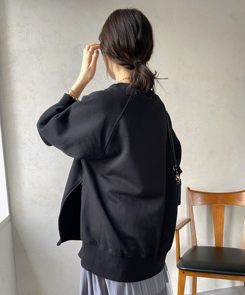 DouDou(ドゥドゥ)の「【WEB限定】 サイドジップ裏起毛プルオーバー(Tシャツ/カットソー・レディース・パープル/オフホワイト/ブラック・FREE)」の15枚目の写真