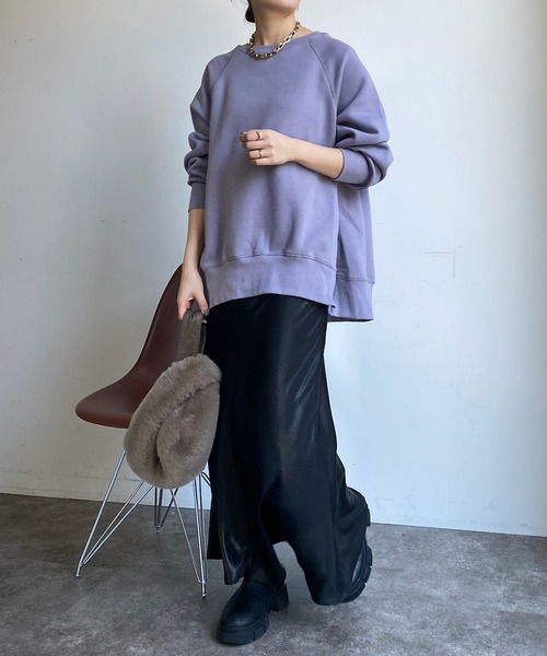 DouDou(ドゥドゥ)の「【WEB限定】 サイドジップ裏起毛プルオーバー(Tシャツ/カットソー・レディース・パープル/オフホワイト/ブラック・FREE)」の21枚目の写真