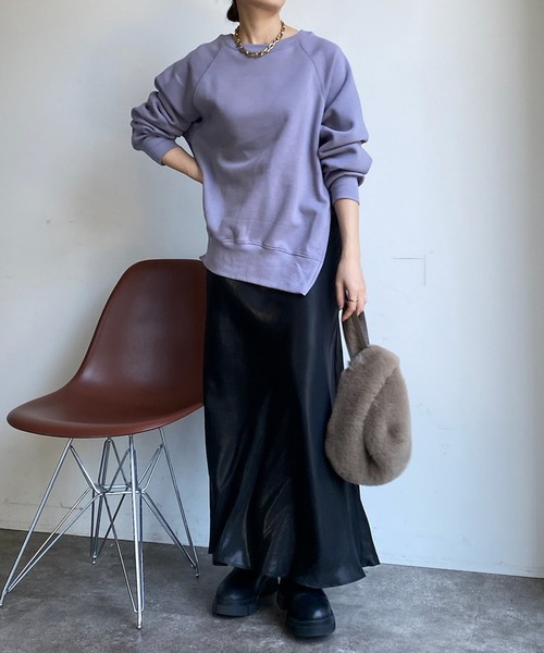 DouDou(ドゥドゥ)の「【WEB限定】 サイドジップ裏起毛プルオーバー(Tシャツ/カットソー・レディース・パープル/オフホワイト/ブラック・FREE)」の19枚目の写真