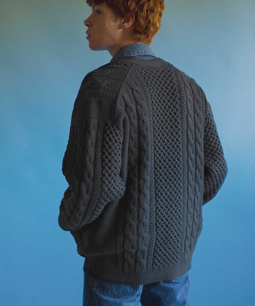 MONKEY TIME(モンキータイム)の「<monkey time> コットン アクリル フィッシャーマン カーディガン(カーディガン/ボレロ・メンズ・ダークグレー/コバルトブルー・S/M/L/XL)」の15枚目の写真