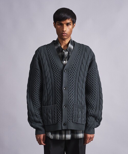 monkey time モヘア混 ニット カーディガン ヒョウ柄 グレー M monkey