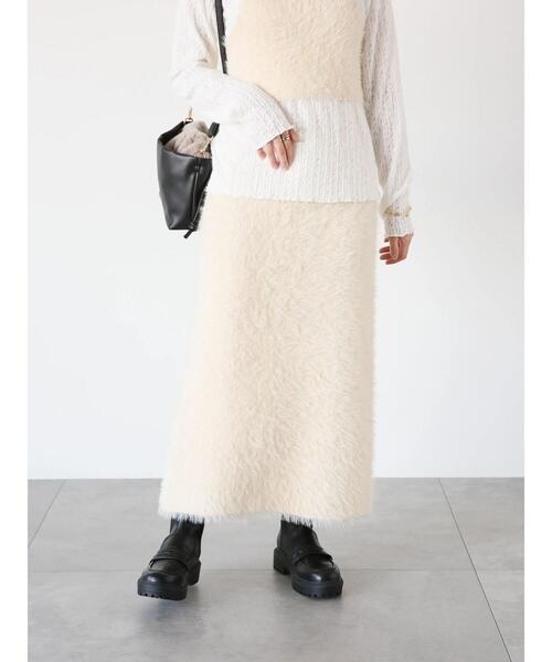 Te chichi TERRASSE（テチチテラス）の「シャギーニットスカート(セットアップ可)（スカート・レディース・ブラック/オフホワイト/ベージュ・F）」の14枚目の写真