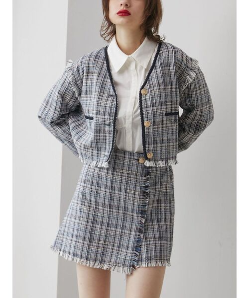 jouetie（ジュエティ）の「コンパクトツイードジャケット【セットアップ対応】（テーラードジャケット・レディース・ネイビー/オフホワイト・MEDIUM）」の3枚目の写真