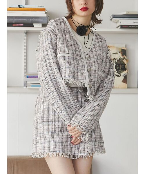 jouetie（ジュエティ）の「コンパクトツイードジャケット【セットアップ対応】（テーラードジャケット・レディース・ネイビー/オフホワイト・MEDIUM）」の4枚目の写真