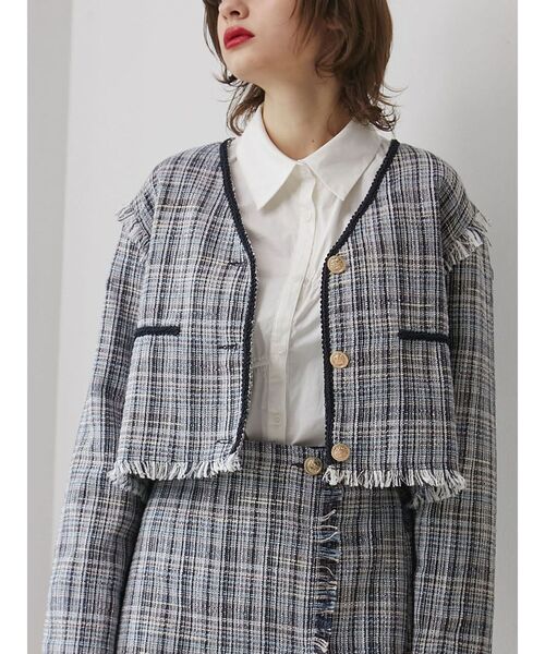 jouetie（ジュエティ）の「コンパクトツイードジャケット【セットアップ対応】（テーラードジャケット・レディース・ネイビー/オフホワイト・MEDIUM）」の10枚目の写真