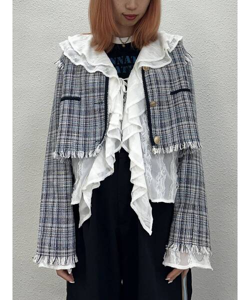 jouetie（ジュエティ）の「コンパクトツイードジャケット【セットアップ対応】（テーラードジャケット・レディース・ネイビー/オフホワイト・MEDIUM）」の15枚目の写真