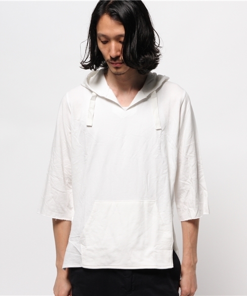 WEGO（ウィゴー）の「WEGO/5分袖カットオフプルパーカー（パーカー・メンズ・ホワイト/カーキ・MEDIUM/LARGE）」の3枚目の写真