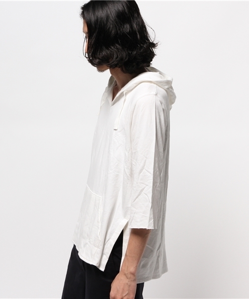 WEGO（ウィゴー）の「WEGO/5分袖カットオフプルパーカー（パーカー・メンズ・ホワイト/カーキ・MEDIUM/LARGE）」の4枚目の写真