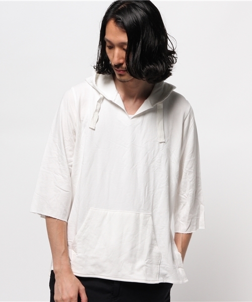 WEGO（ウィゴー）の「WEGO/5分袖カットオフプルパーカー（パーカー・メンズ・ホワイト/カーキ・MEDIUM/LARGE）」の12枚目の写真