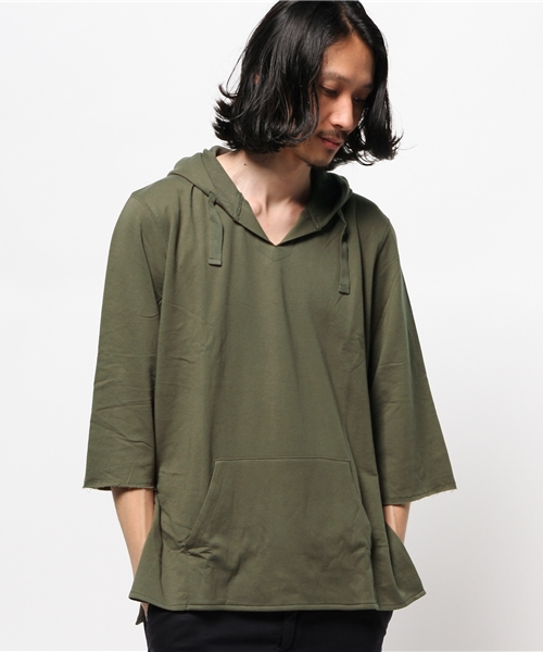 WEGO（ウィゴー）の「WEGO/5分袖カットオフプルパーカー（パーカー・メンズ・ホワイト/カーキ・MEDIUM/LARGE）」の13枚目の写真