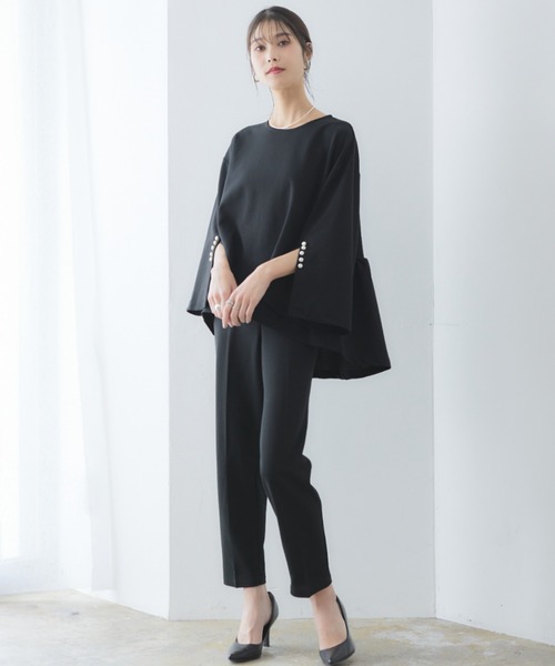 RIRIYANO（リリヤーノ）の「"ご機嫌"パールスリットセットアップ ─RIRIYANO─（スーツセット・レディース・ネイビー/ブラック/ベージュ×ブラック/グレイッシュベージュ・MEDIUM/LARGE/X-LARGE/XX-LARGE/SMALL）」の13枚目の写真
