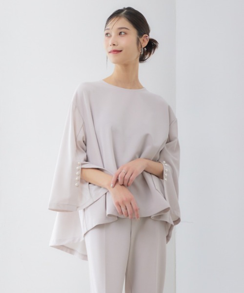 RIRIYANO（リリヤーノ）の「"ご機嫌"パールスリットセットアップ ─RIRIYANO─（スーツセット・レディース・ネイビー/ブラック/ベージュ×ブラック/グレイッシュベージュ・MEDIUM/LARGE/X-LARGE/XX-LARGE/SMALL）」の16枚目の写真