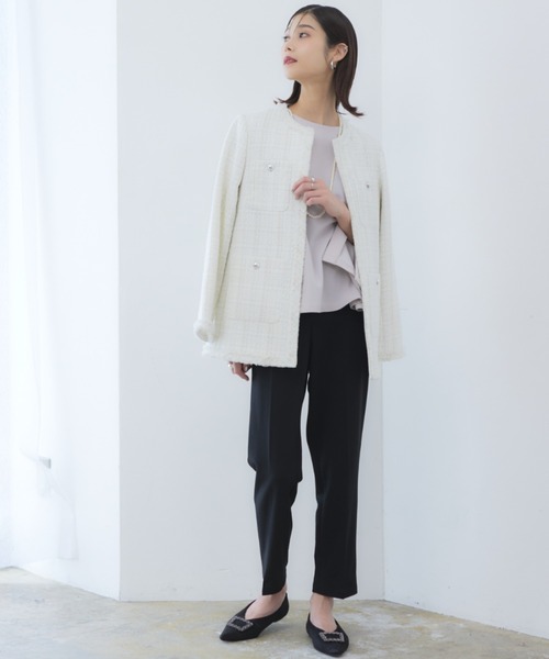 RIRIYANO（リリヤーノ）の「"ご機嫌"パールスリットセットアップ ─RIRIYANO─（スーツセット・レディース・ネイビー/ブラック/ベージュ×ブラック/グレイッシュベージュ・MEDIUM/LARGE/X-LARGE/XX-LARGE/SMALL）」の15枚目の写真