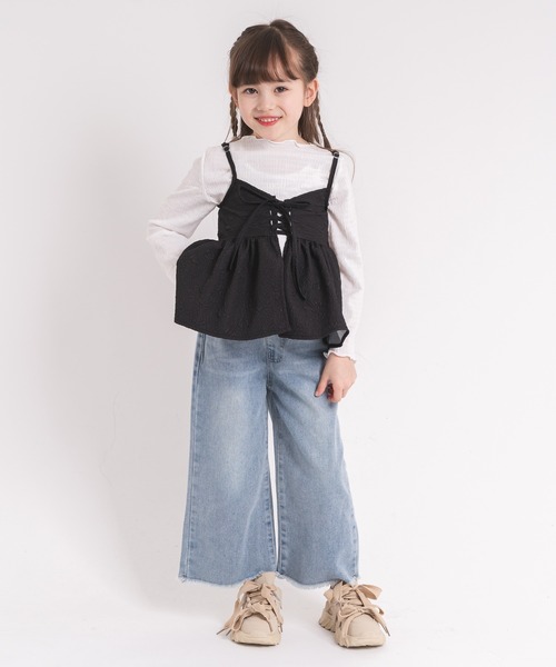 URBAN CHERRY（アーバンチェリー）の「【前後2way】レースアップジャガードキャミチュニック（キャミソール・キッズ・ブラック/アイボリー/ブルー・110cm/120cm/130cm/140cm/150cm）」の6枚目の写真