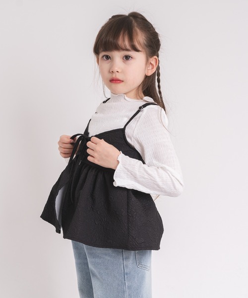 URBAN CHERRY（アーバンチェリー）の「【前後2way】レースアップジャガードキャミチュニック（キャミソール・キッズ・ブラック/アイボリー/ブルー・110cm/120cm/130cm/140cm/150cm）」の14枚目の写真