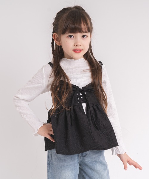 URBAN CHERRY（アーバンチェリー）の「【前後2way】レースアップジャガードキャミチュニック（キャミソール・キッズ・ブラック/アイボリー/ブルー・110cm/120cm/130cm/140cm/150cm）」の5枚目の写真