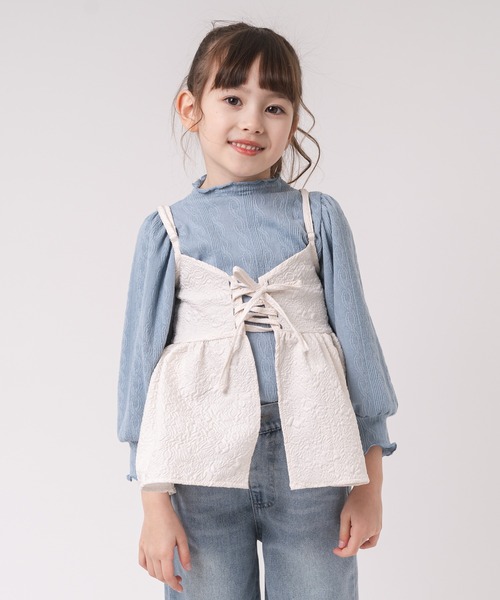 URBAN CHERRY（アーバンチェリー）の「【前後2way】レースアップジャガードキャミチュニック（キャミソール・キッズ・ブラック/アイボリー/ブルー・110cm/120cm/130cm/140cm/150cm）」の9枚目の写真