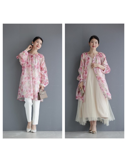 cawaii(カワイイ)の「愛らしいピンクの花が微笑むエアリーなシアーチュニック(チュニック・レディース・ピンク・FREE)」の9枚目の写真