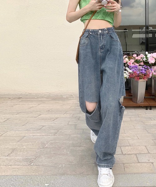 Miniministore（ミニミニストア）の「デニムパンツ ダメージ ジーンズ 春夏秋（デニムパンツ・レディース・ブルー・L/XL/M）」の2枚目の写真