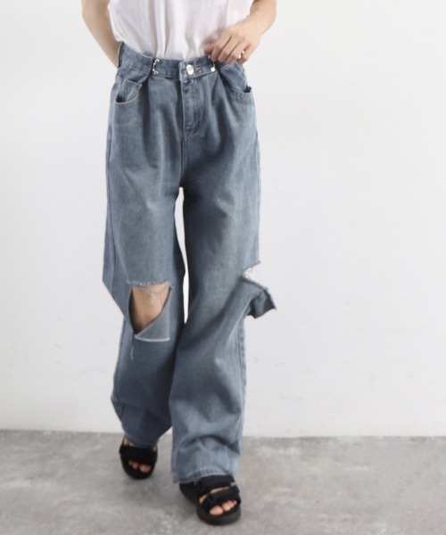 Miniministore（ミニミニストア）の「デニムパンツ ダメージ ジーンズ 春夏秋（デニムパンツ・レディース・ブルー・L/XL/M）」の7枚目の写真