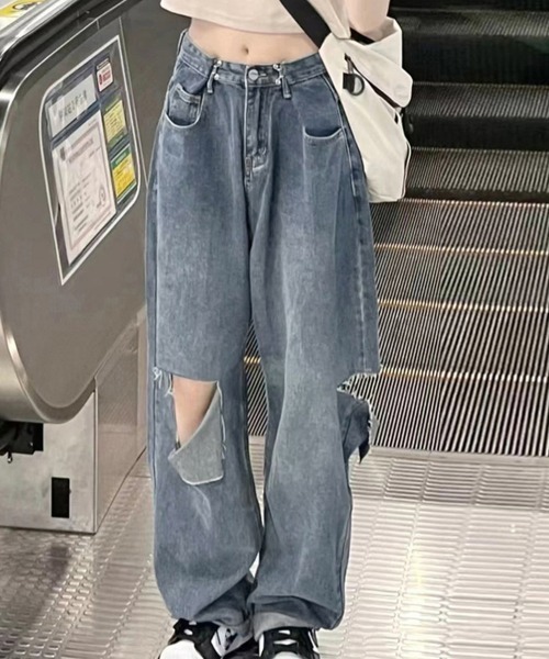 Miniministore（ミニミニストア）の「デニムパンツ ダメージ ジーンズ 春夏秋（デニムパンツ・レディース・ブルー・L/XL/M）」の15枚目の写真