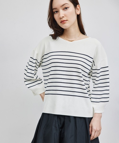 ROPE'（ロペ）の「綿アセテート総針後ろボタンニット（ニット/セーター・レディース・ネイビー/ホワイト系その他/ベージュ系その他・FREE）」の2枚目の写真