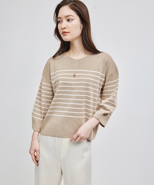 ROPE'（ロペ）の「綿アセテート総針後ろボタンニット（ニット/セーター・レディース・ネイビー/ホワイト系その他/ベージュ系その他・FREE）」の4枚目の写真