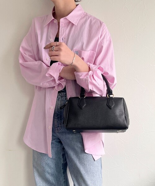 fredy emue（フレディエミュ）の「テープショルダーレザーボストンバッグ（ボストンバッグ・レディース・ベージュ/ブラック・FREE）」の7枚目の写真