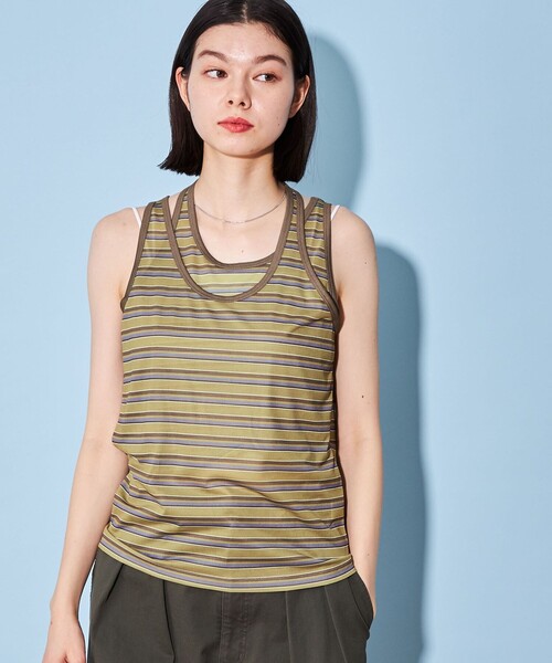 CITEN（シテン）の「＜CITEN＞マルチボーダー レイヤー タンクトップ（タンクトップ・レディース・ロイヤルブルー/オフホワイト/オリーブ・FREE）」の2枚目の写真