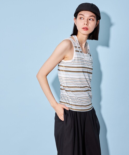 CITEN（シテン）の「＜CITEN＞マルチボーダー レイヤー タンクトップ（タンクトップ・レディース・ロイヤルブルー/オフホワイト/オリーブ・FREE）」の4枚目の写真