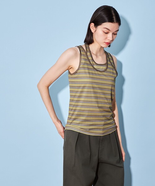 CITEN（シテン）の「＜CITEN＞マルチボーダー レイヤー タンクトップ（タンクトップ・レディース・ロイヤルブルー/オフホワイト/オリーブ・FREE）」の6枚目の写真