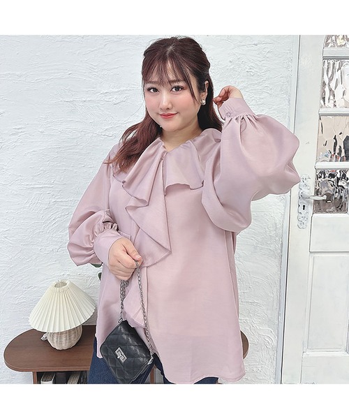 GOLDJAPAN(ゴールドジャパン)の「ラッフルフリルシアーブラウス【大きいサイズ対応】(シャツ/ブラウス・レディース・ピンク/ブラック/グレー・4L/5L/3L/LL)」の8枚目の写真